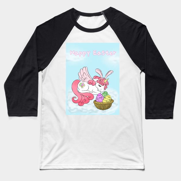 Happy Easter Unicorn Baseball T-Shirt by CintiaSand